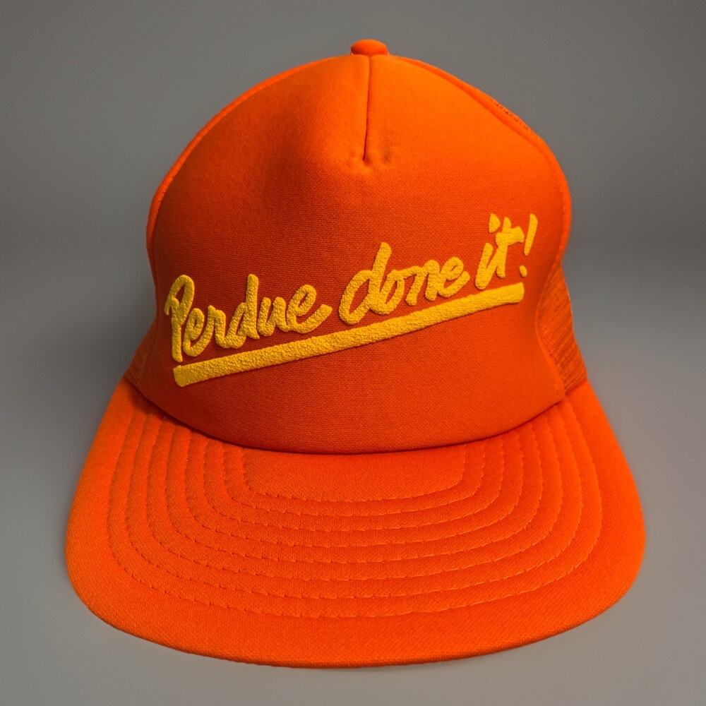 Vtg Perdue Done It Trucker Snapback Mesh Hat Orange Adjustable Speedway New